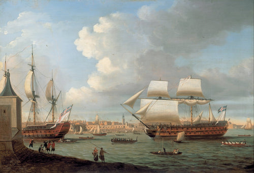 Foudroyant and Pégase entering Portsmouth Harbour | Dominic Serres | 1782