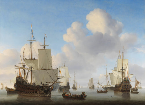 Dutch men-o'-war and other shipping in a calm | Willem van de Velde II | 1665