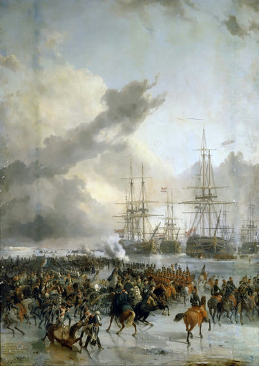 French cavalry take the battle fleet caught in the ice in the waters of Texel, 21 January 1795 | Charles Louis Mozin | 1836
