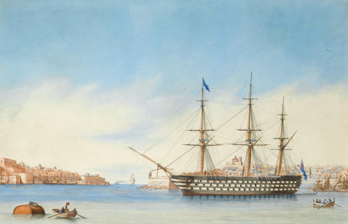 HMS Queen Lying in Grand Harbour | Follower of Anton Schranz | 19th Century