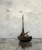 Fishing Boat Beached at Low Tide Painting by Jacob Maris Fine Art Print