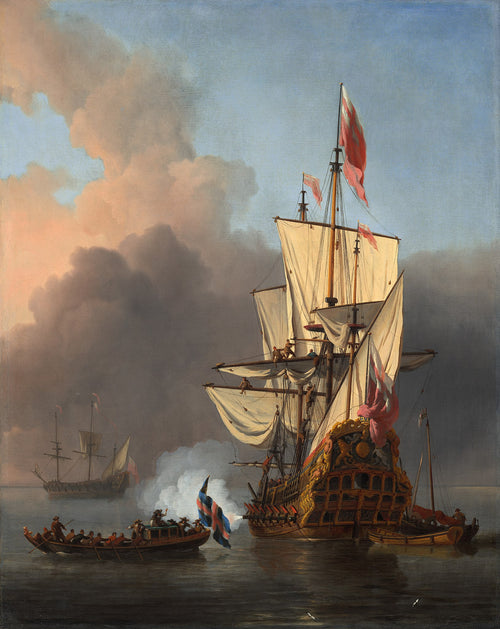 An English Warship Firing a Salute | Willem van de Velde the Younger | 1673