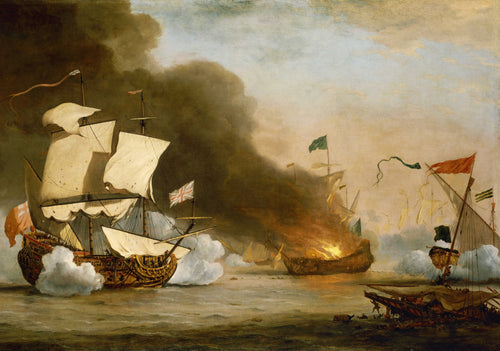 An English Ship in Action with Barbary Corsairs | Willem van de Velde the Younger | 1680
