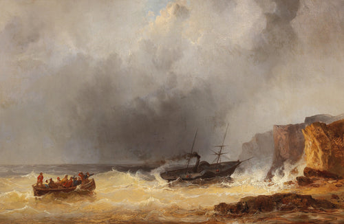 Steamship in Distress at Sea by a Rocky Coast | Josef Püttner | 1858