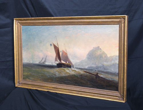 Ship Sailing Hay Barge Off The Coast | English School | 1870